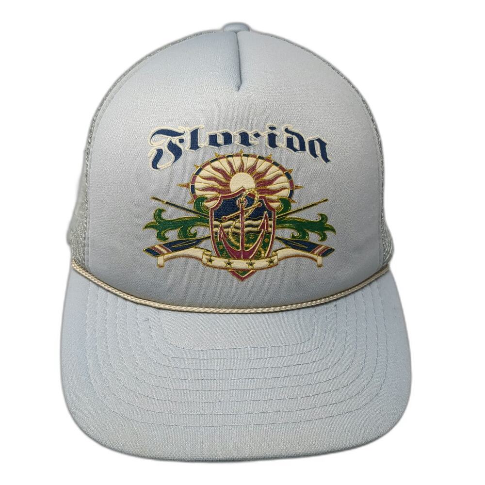 Memories Trucker Hat Gray One Size Florida Anchor Graphic Snapback Mesh Rope